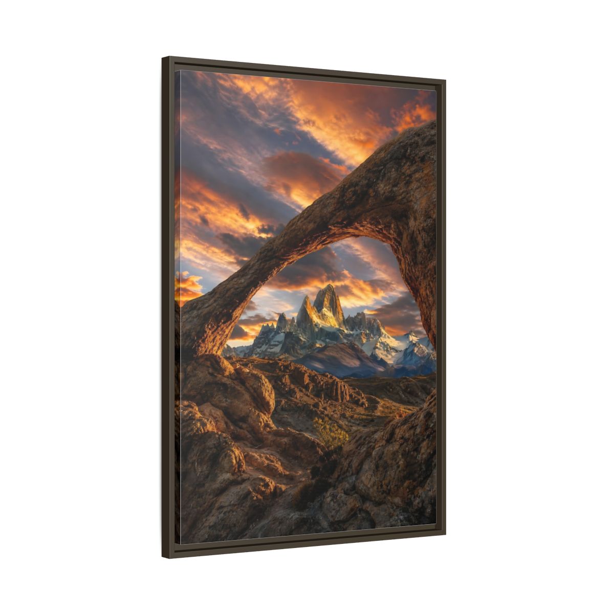 Main Mockup. Nature Mountain Range Orange Brown Mountains shown as stretched canvas wall art