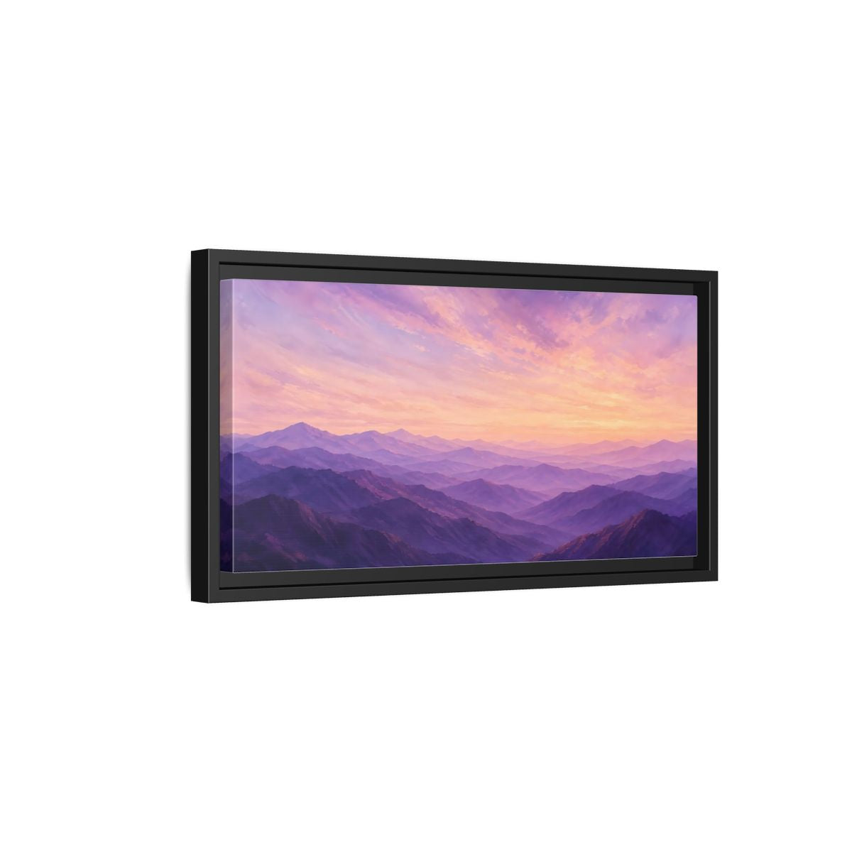 Side Mockup 8. Nature Mountain Range Purple Sunset Mountains shown as stretched canvas wall art