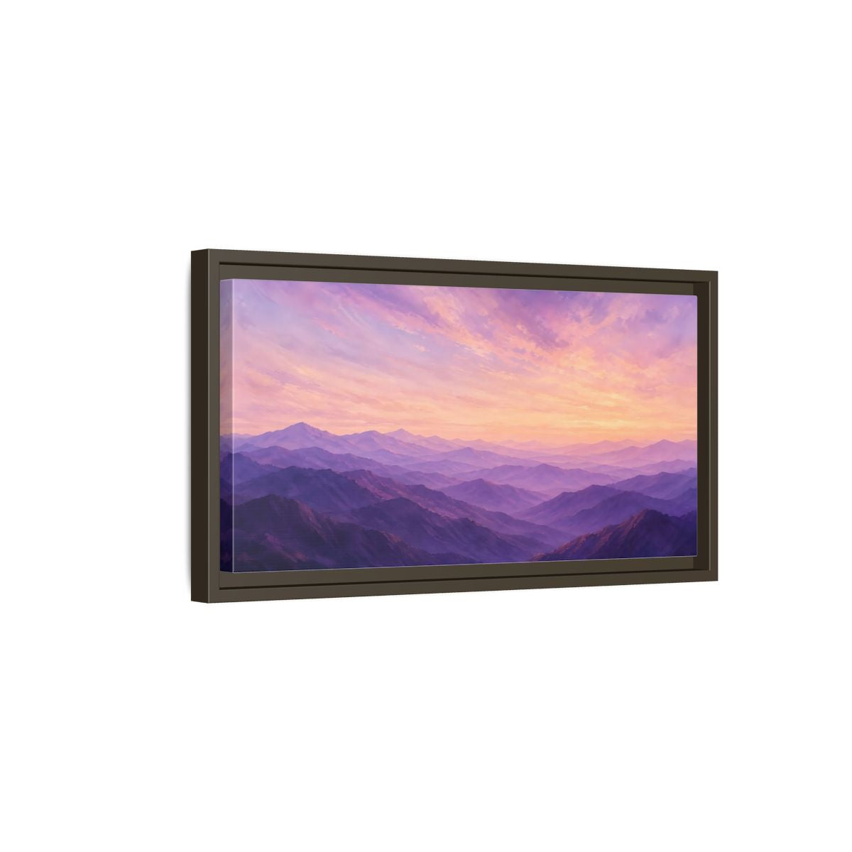 Side Mockup 7. Nature Mountain Range Purple Sunset Mountains shown as stretched canvas wall art
