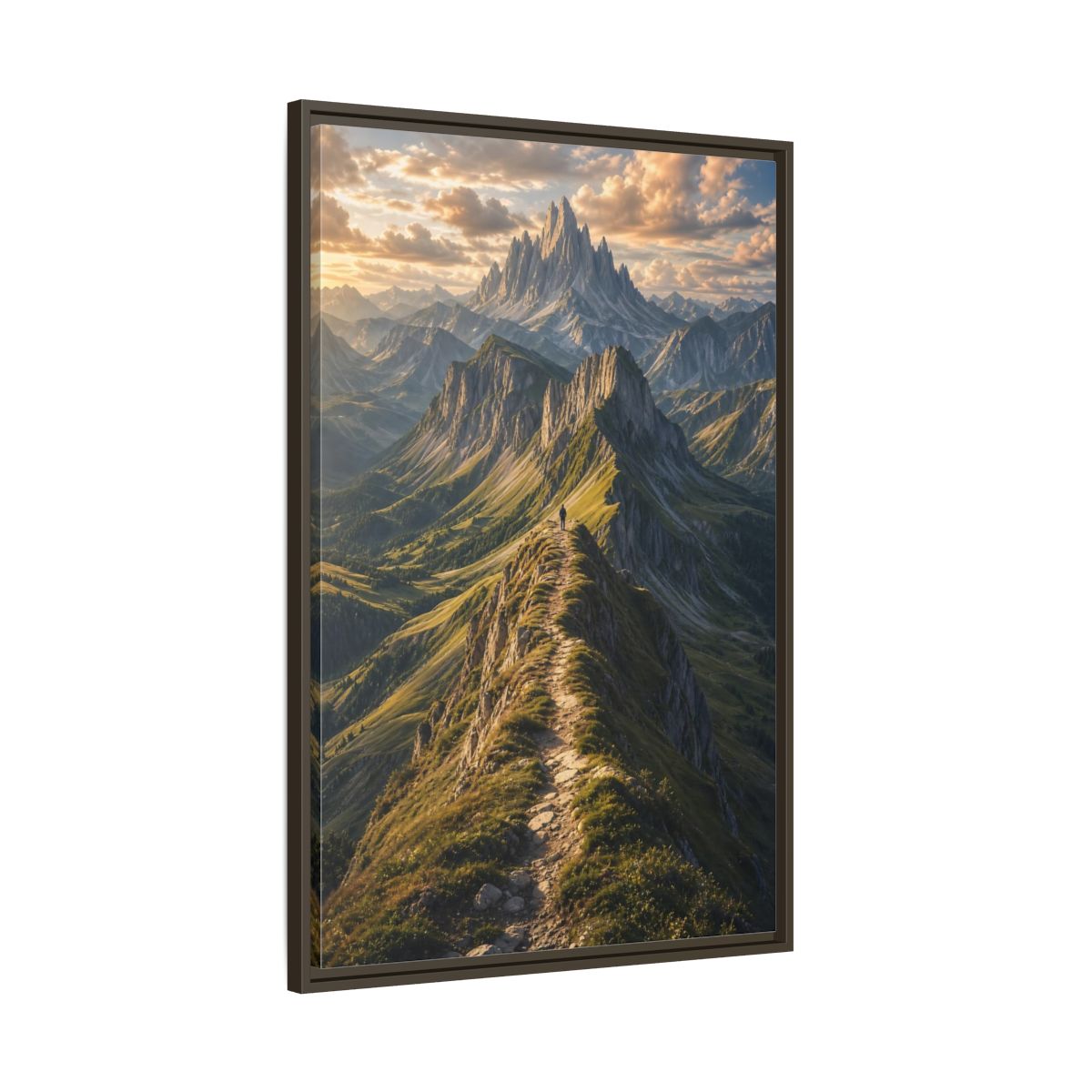 Main Mockup. Nature Mountain Ridge Green Mountain Sunset shown as stretched canvas wall art