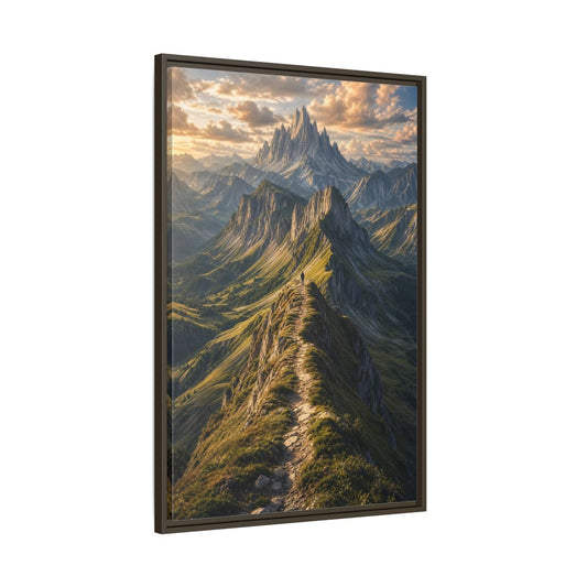 Main Mockup. Nature Mountain Ridge Green Mountain Sunset shown as stretched canvas wall art