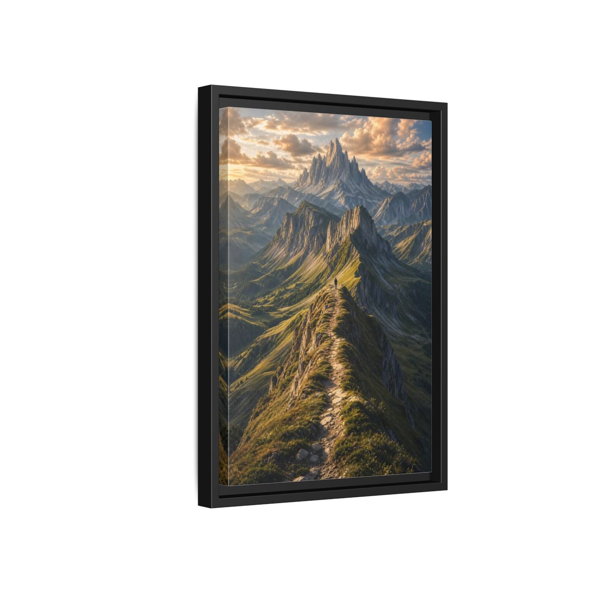 Side Mockup 6. Nature Mountain Ridge Green Mountain Sunset shown as stretched canvas wall art