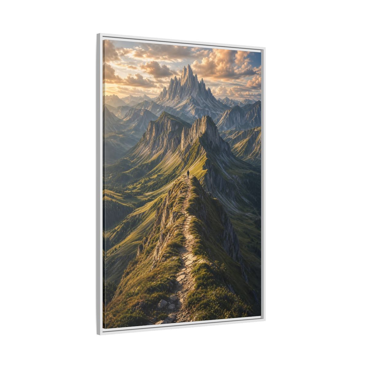 Side Mockup 7. Nature Mountain Ridge Green Mountain Sunset shown as stretched canvas wall art