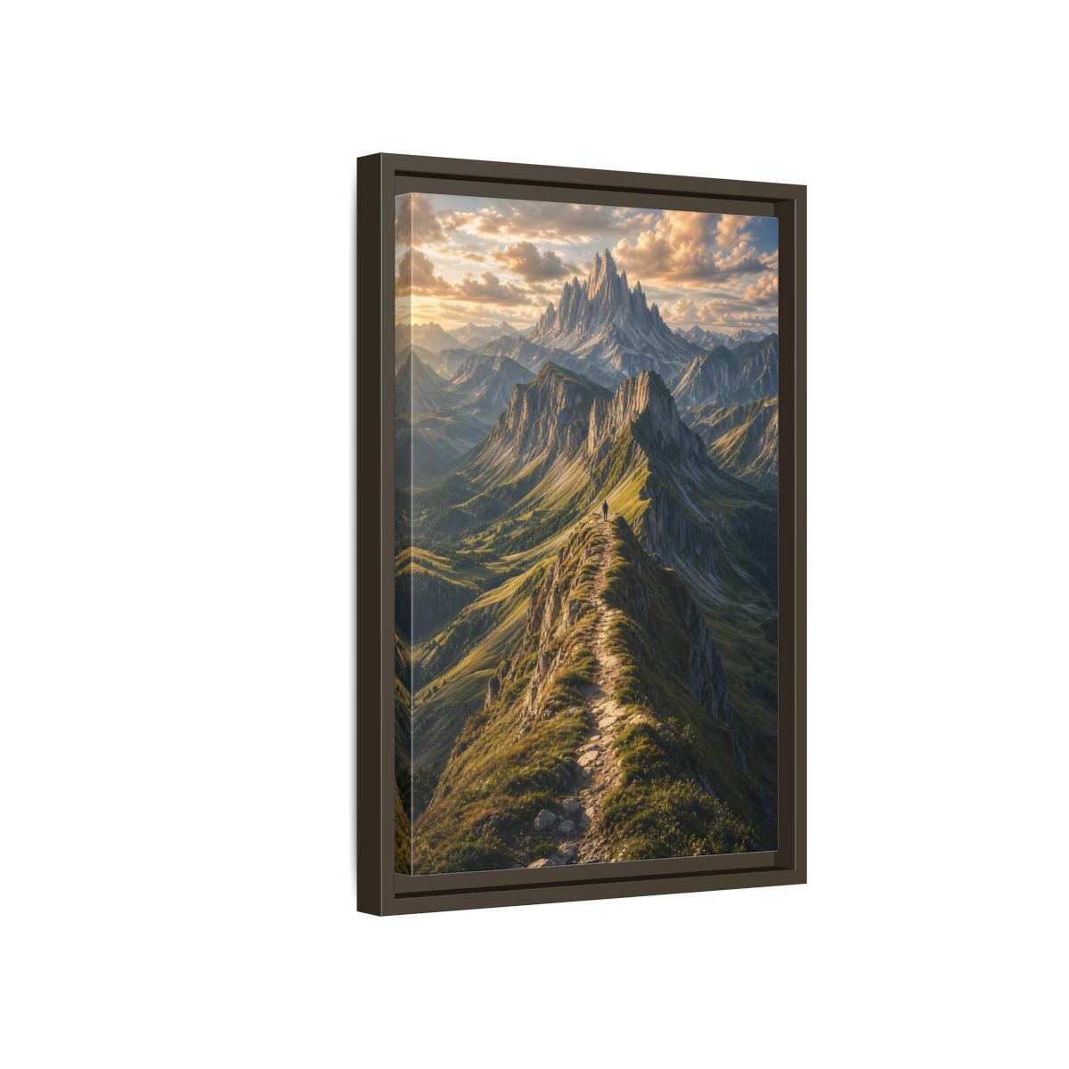 Side Mockup 5. Nature Mountain Ridge Green Mountain Sunset shown as stretched canvas wall art