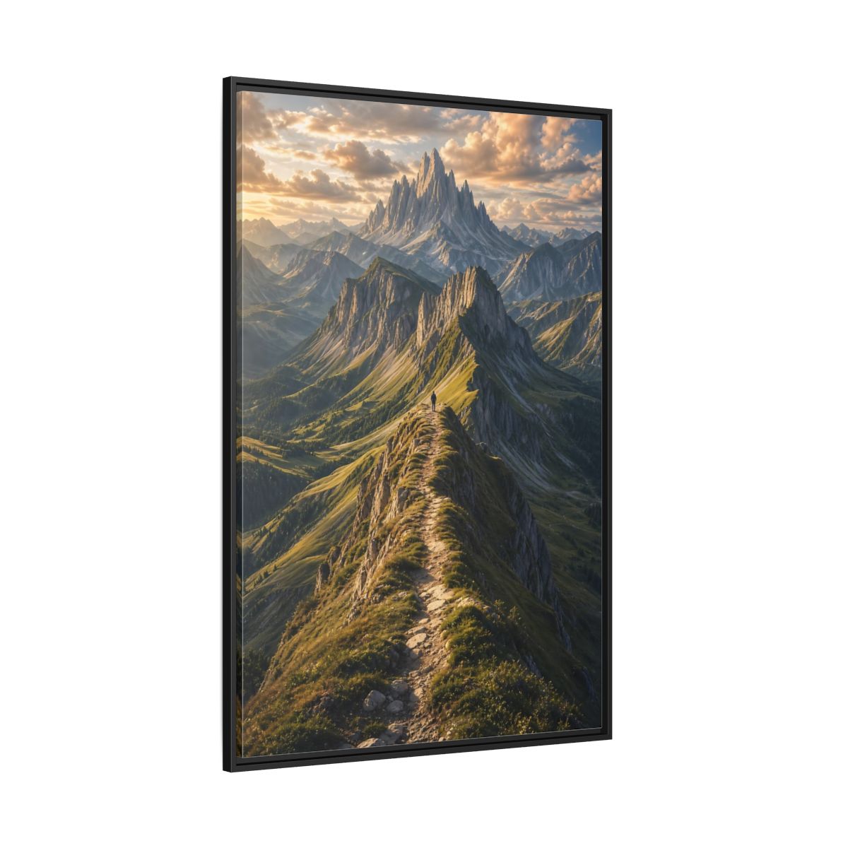 Side Mockup 12. Nature Mountain Ridge Green Mountain Sunset shown as stretched canvas wall art