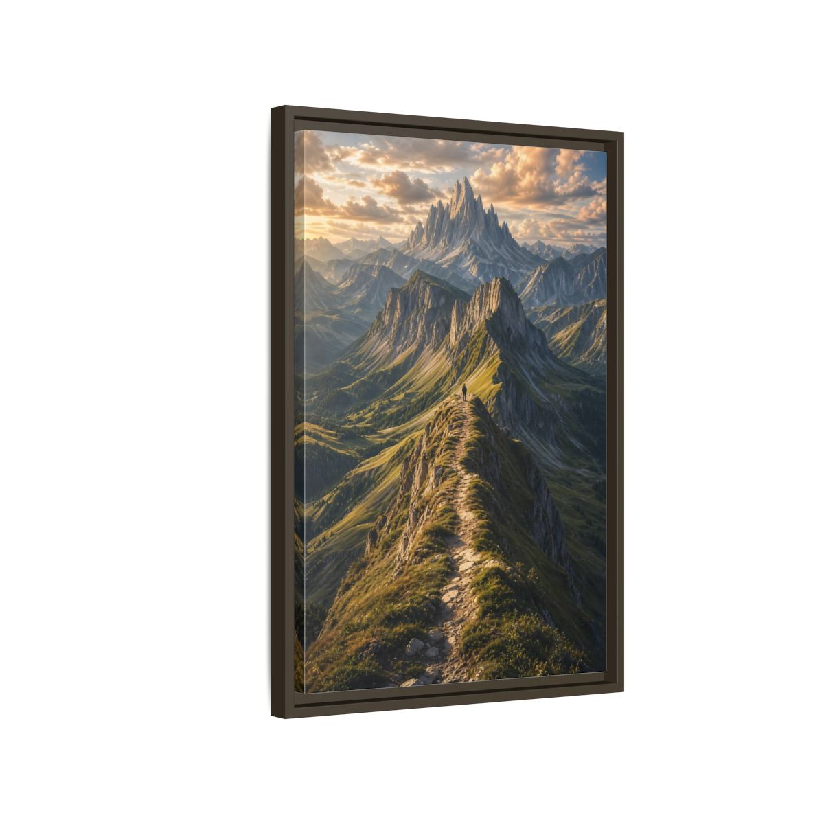 Side Mockup 2. Nature Mountain Ridge Green Mountain Sunset shown as stretched canvas wall art