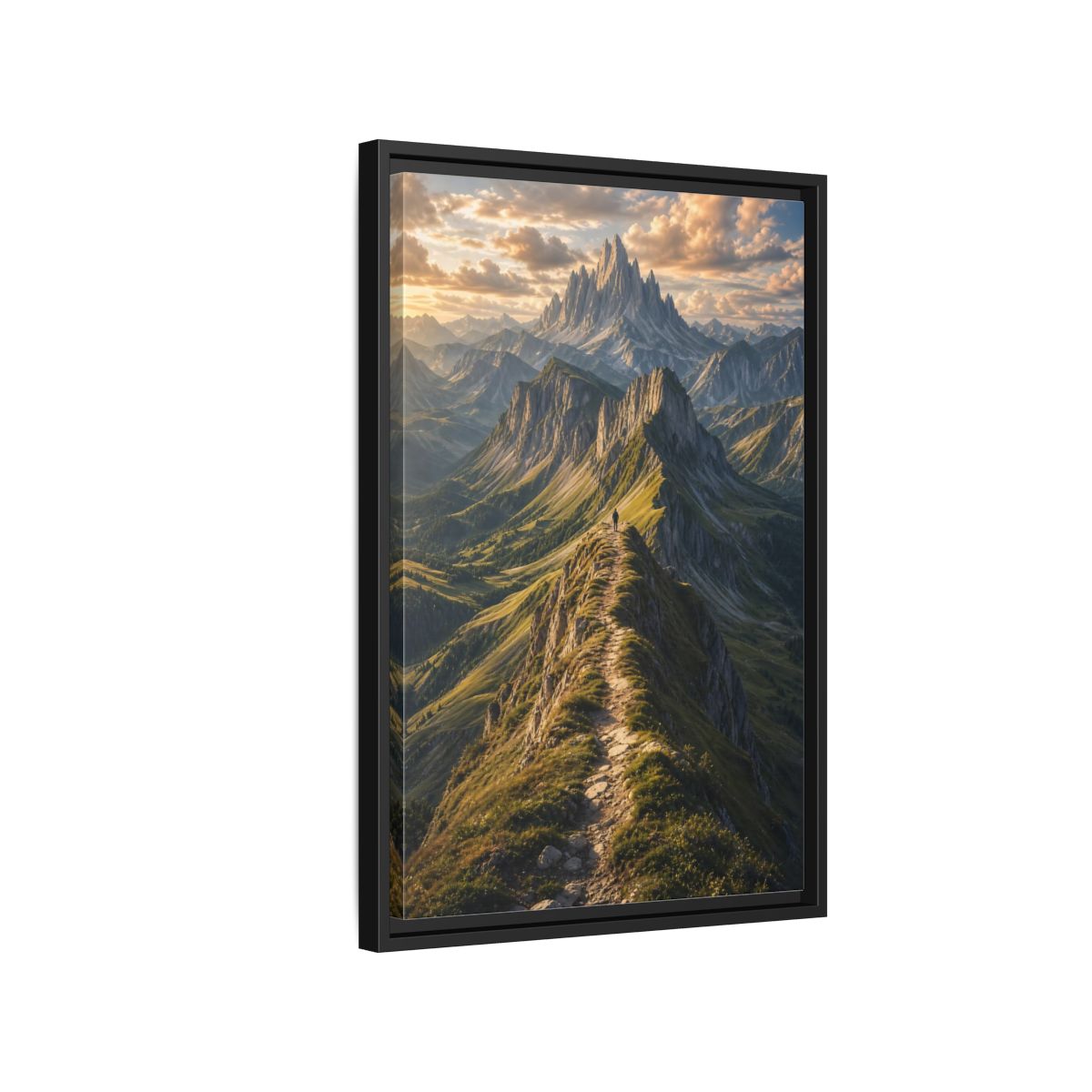 Side Mockup 3. Nature Mountain Ridge Green Mountain Sunset shown as stretched canvas wall art