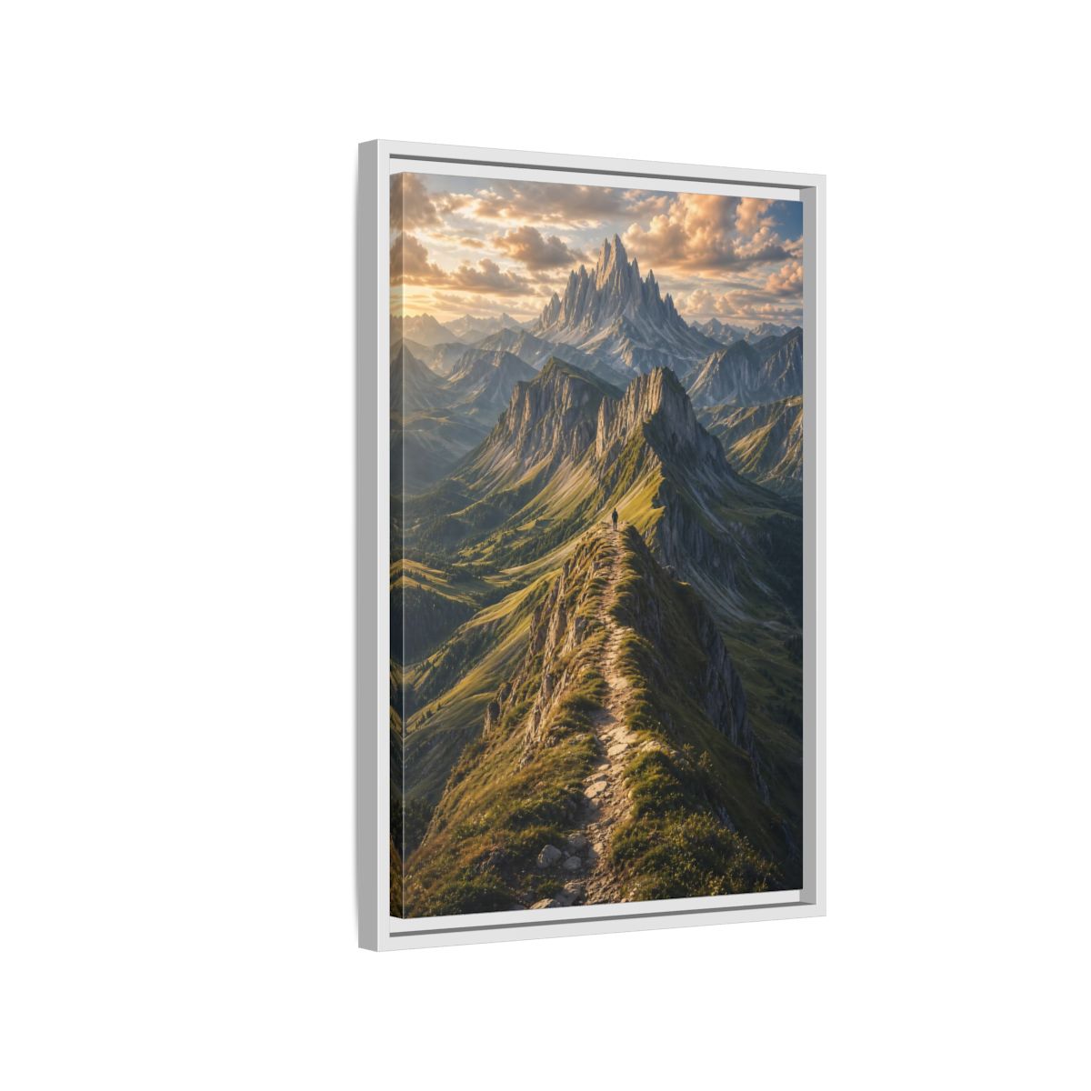 Side Mockup 1. Nature Mountain Ridge Green Mountain Sunset shown as stretched canvas wall art