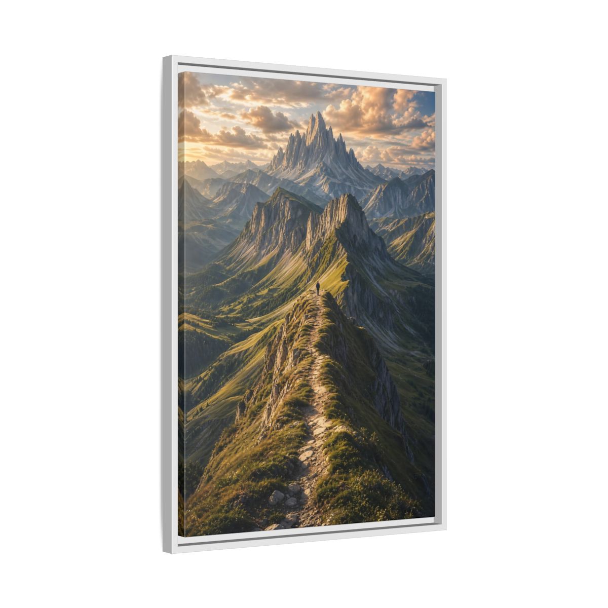 Side Mockup 10. Nature Mountain Ridge Green Mountain Sunset shown as stretched canvas wall art