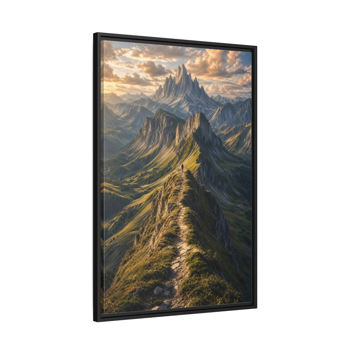 Side Mockup 13. Nature Mountain Ridge Green Mountain Sunset shown as stretched canvas wall art