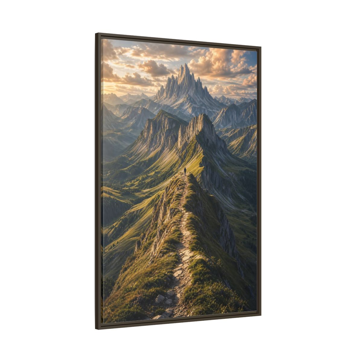 Side Mockup 8. Nature Mountain Ridge Green Mountain Sunset shown as stretched canvas wall art