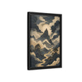 Side Mockup 6. Nature Mountain River Blue And Gold Landscape shown as stretched canvas wall art