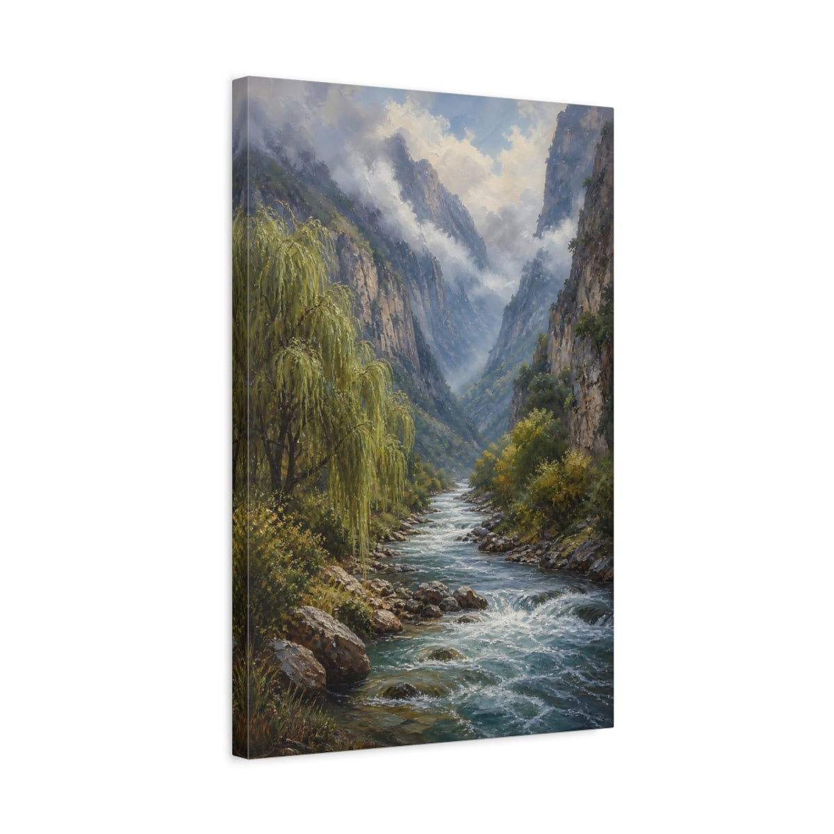 Side Mockup 3. Nature Mountain River Green Mountain River shown as stretched canvas wall art