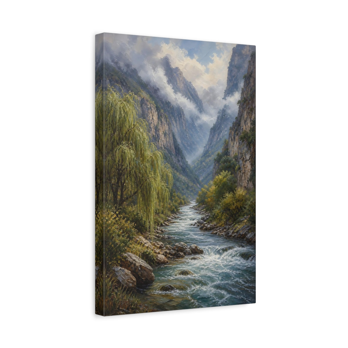 Side Mockup 4. Nature Mountain River Green Mountain River shown as stretched canvas wall art