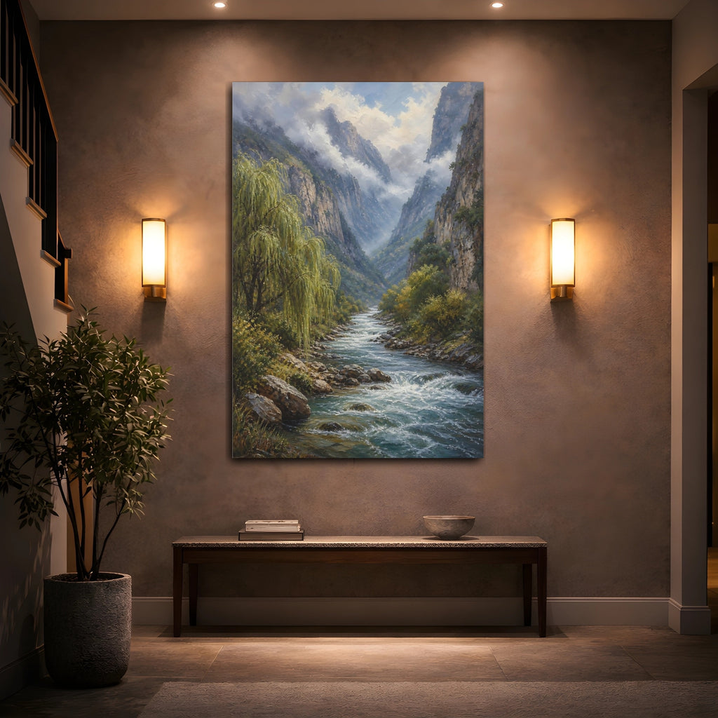 Mockup 2. Nature Mountain River Green Mountain River shown as stretched canvas wall art