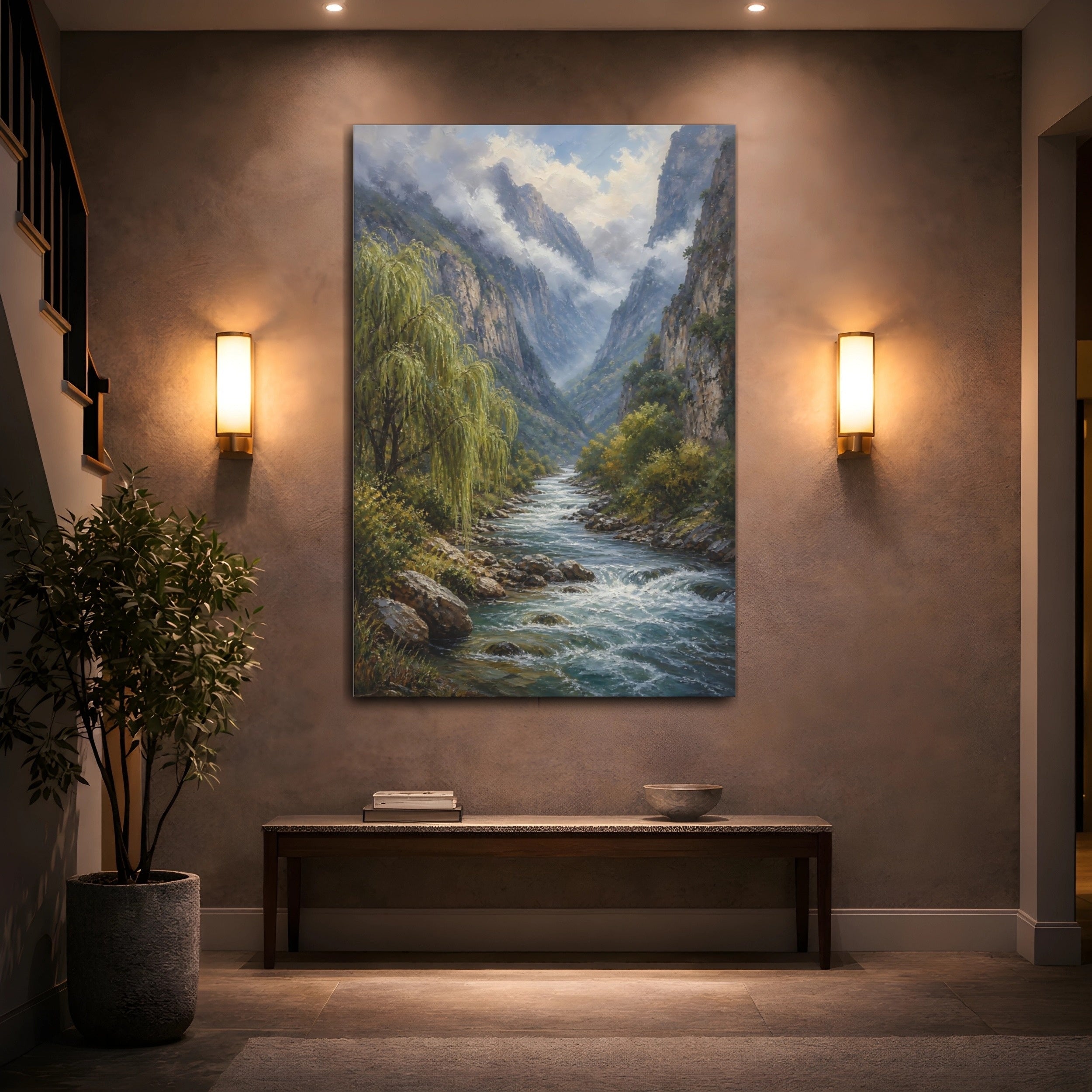 Mockup 2. Nature Mountain River Green Mountain River shown as stretched canvas wall art
