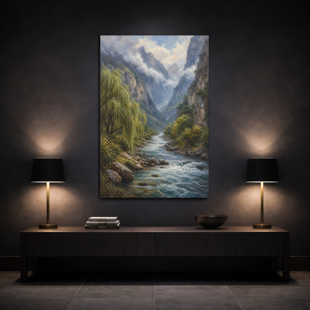 Mockup 3. Nature Mountain River Green Mountain River shown as stretched canvas wall art