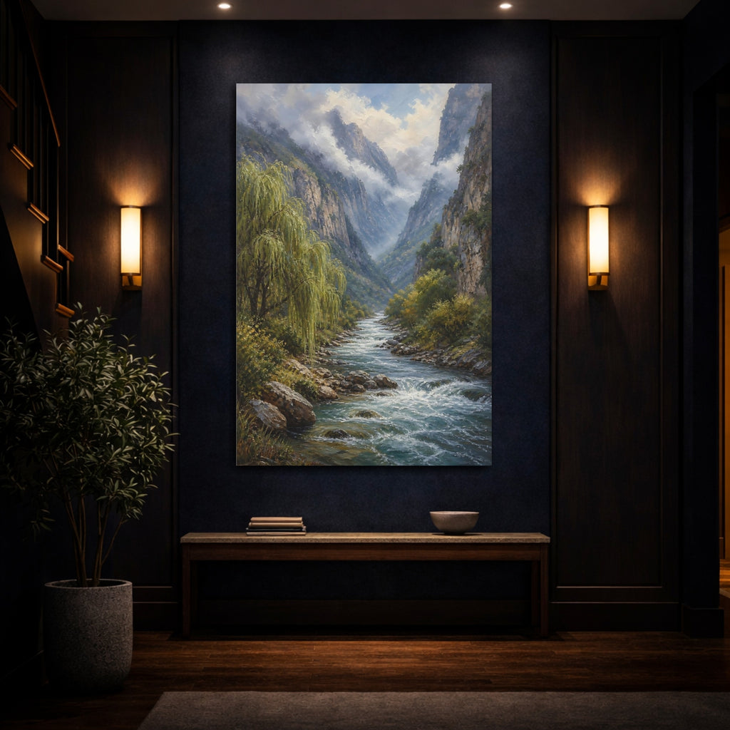 Mockup 4. Nature Mountain River Green Mountain River shown as stretched canvas wall art