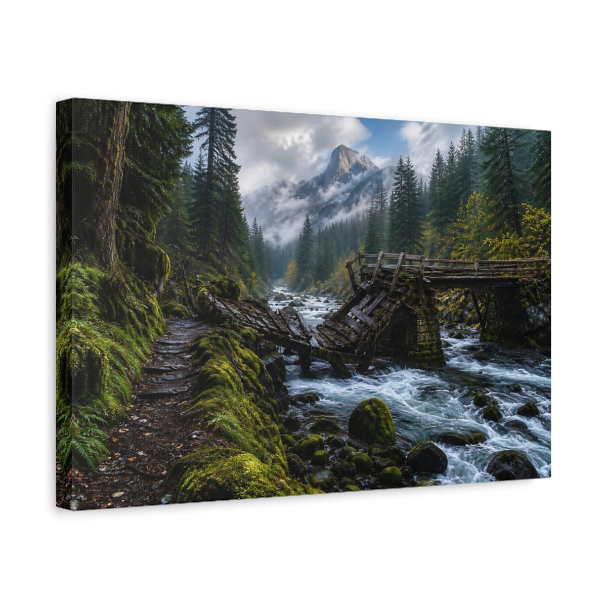 Side Mockup 4. Nature Mountain River Lush Mountain River shown as stretched canvas wall art