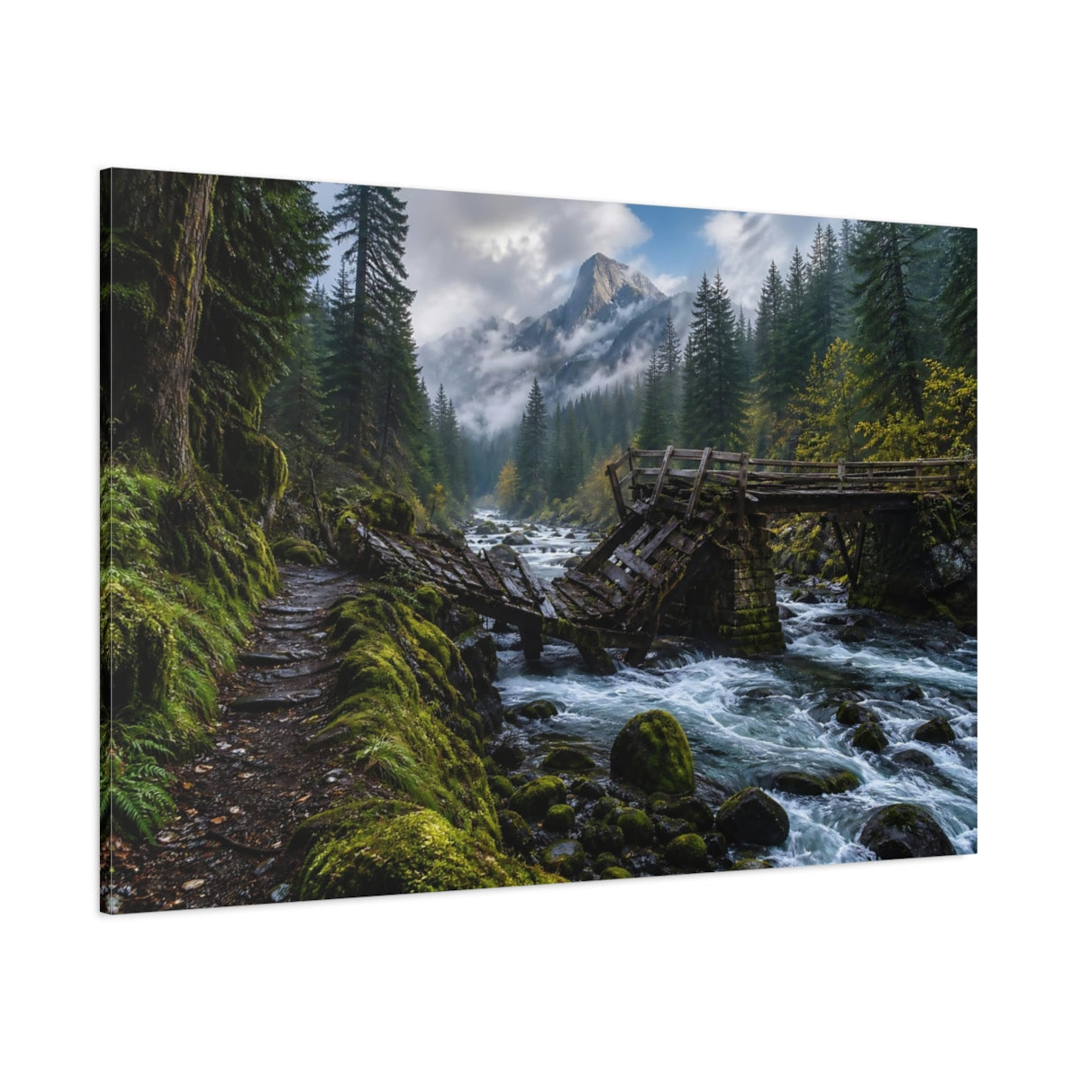 Side Mockup 1. Nature Mountain River Lush Mountain River shown as stretched canvas wall art