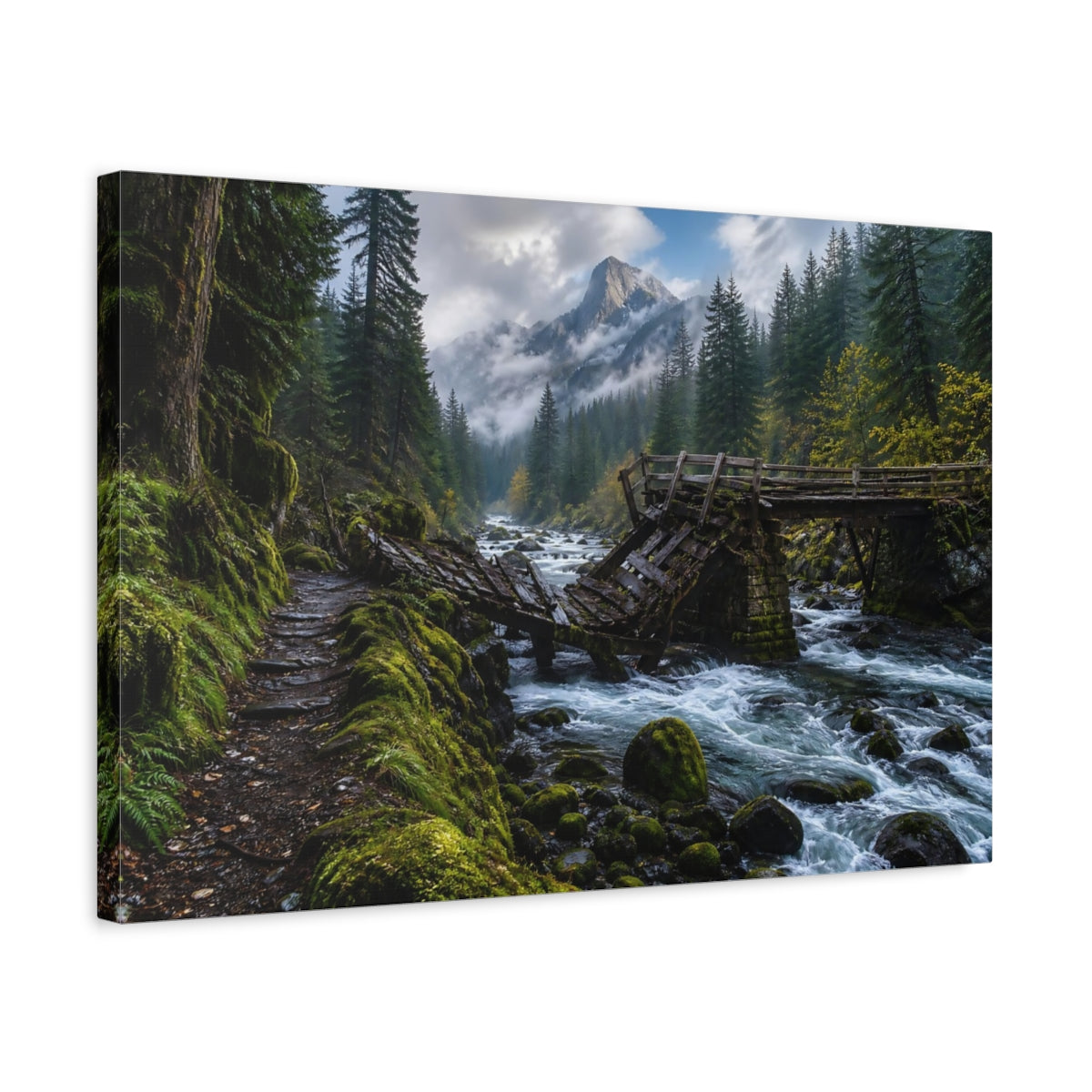 Side Mockup 3. Nature Mountain River Lush Mountain River shown as stretched canvas wall art