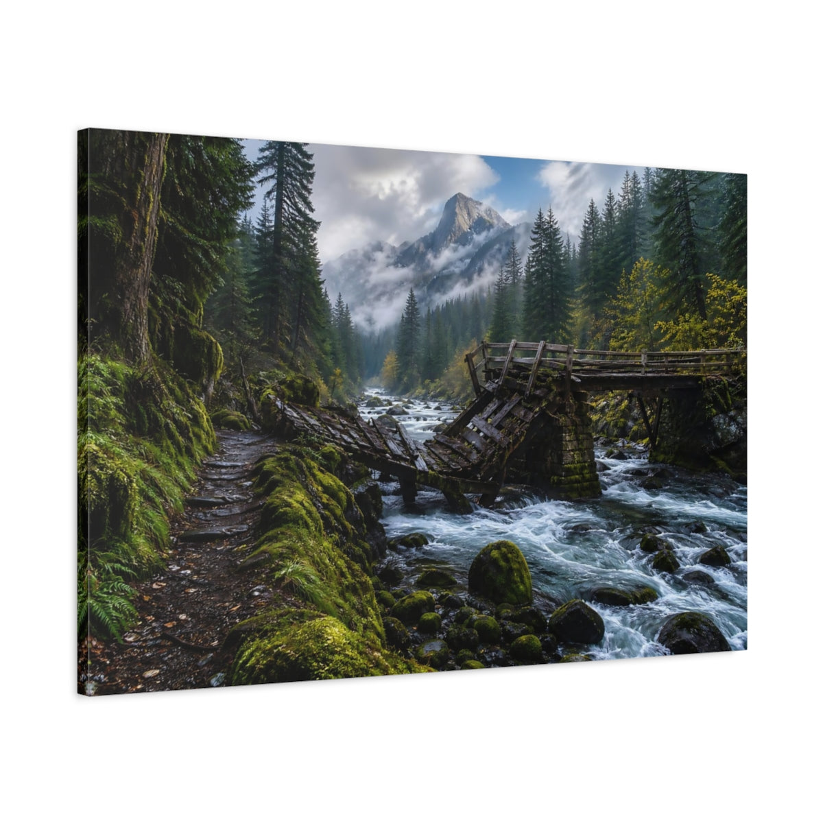 Main Mockup. Nature Mountain River Lush Mountain River shown as stretched canvas wall art