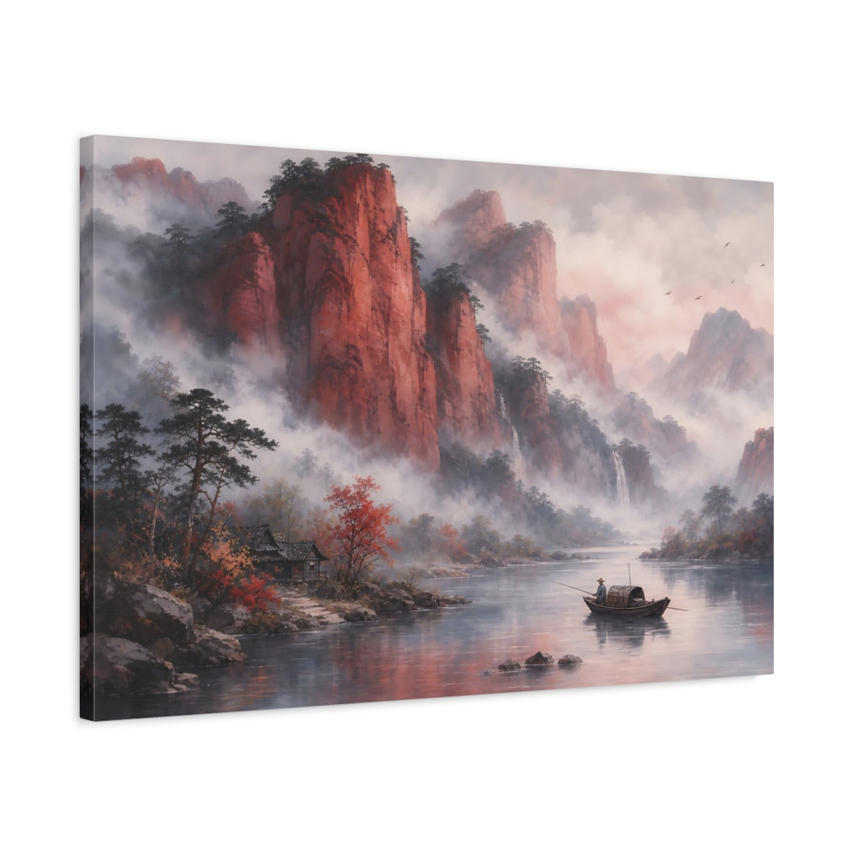 Side Mockup 2. Nature Mountain River Red Mountain River shown as stretched canvas wall art