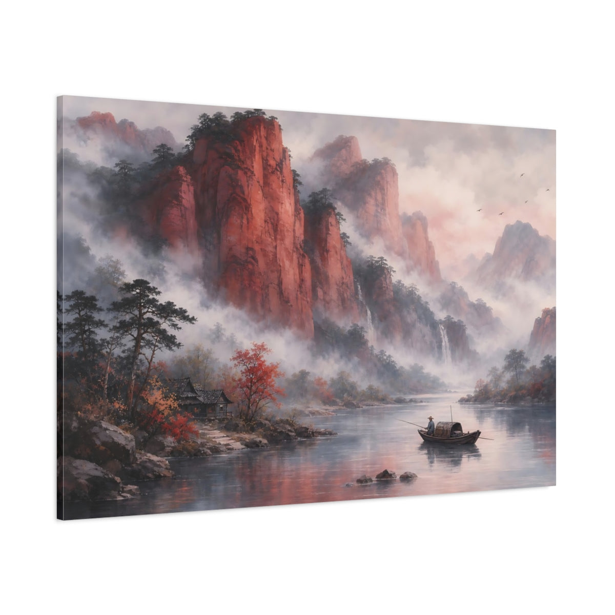 Side Mockup 1. Nature Mountain River Red Mountain River shown as stretched canvas wall art