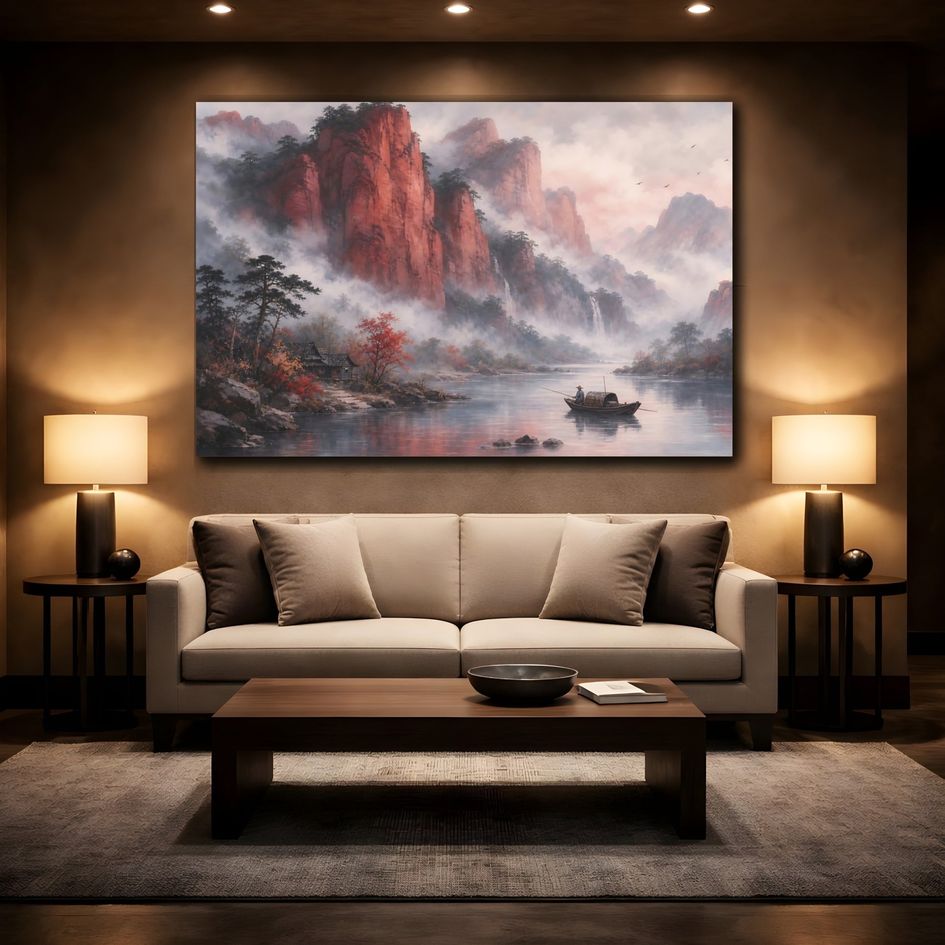 Mockup 2. Nature Mountain River Red Mountain River shown as stretched canvas wall art