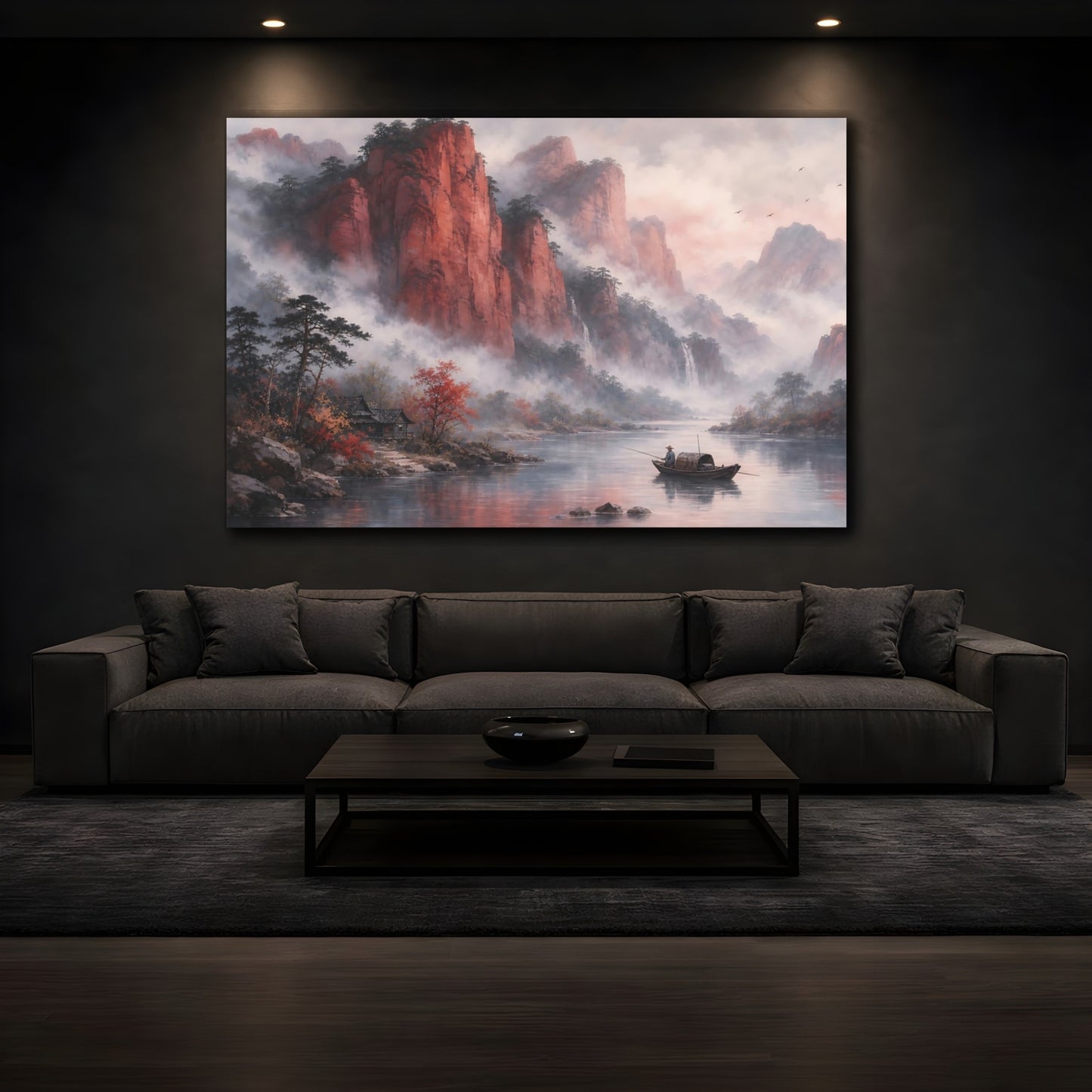 Mockup 3. Nature Mountain River Red Mountain River shown as stretched canvas wall art