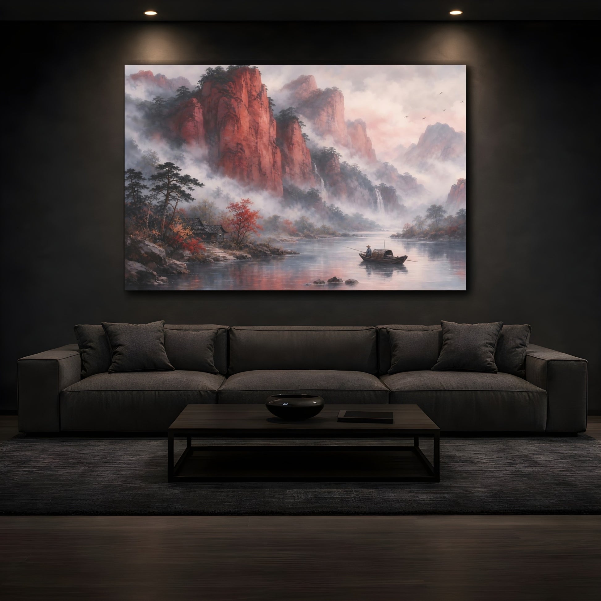 Mockup 3. Nature Mountain River Red Mountain River shown as stretched canvas wall art