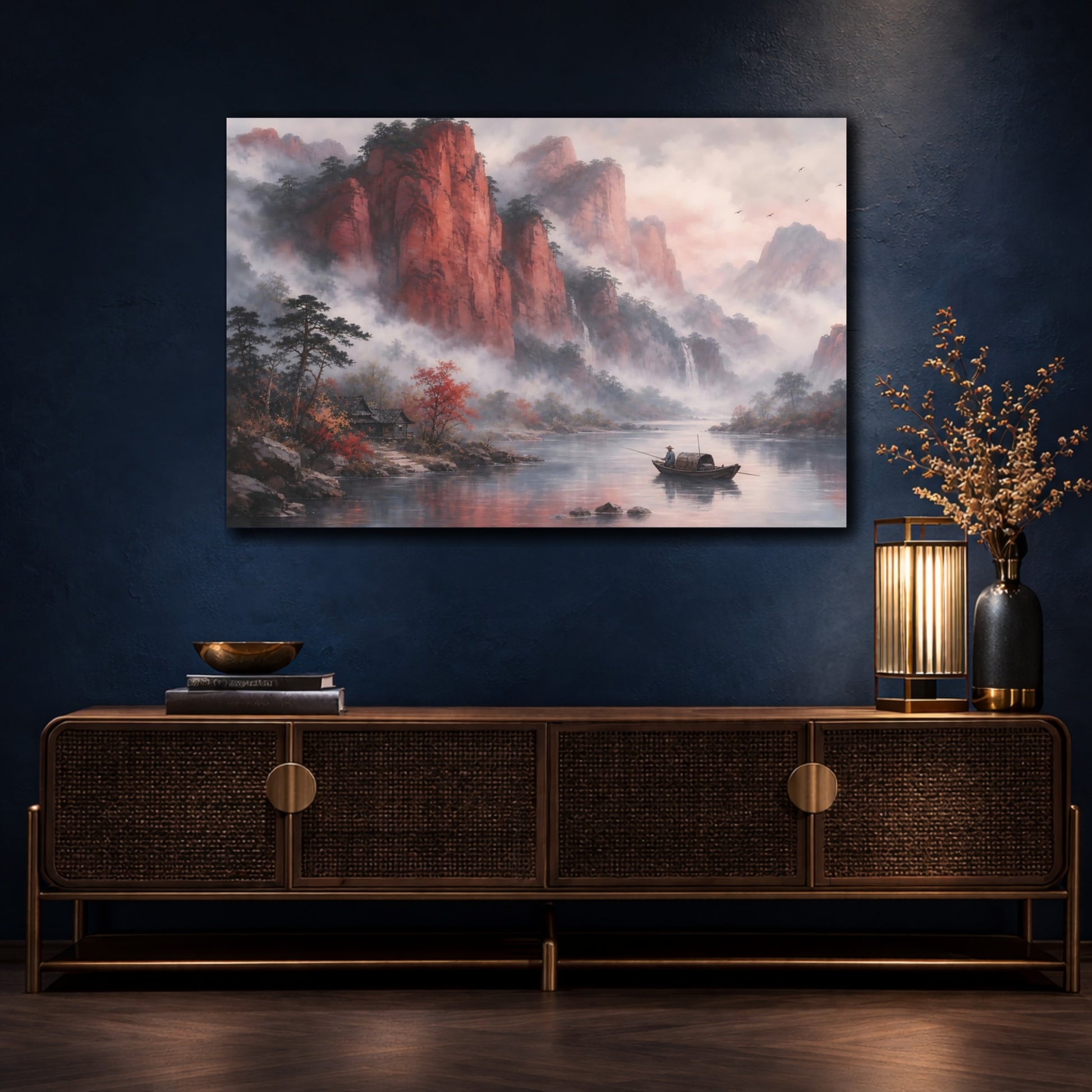 Mockup 4. Nature Mountain River Red Mountain River shown as stretched canvas wall art