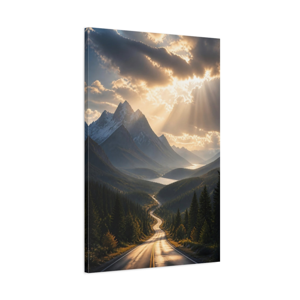 Main Mockup. Nature Mountain Road Golden Mountain Road shown as stretched canvas wall art