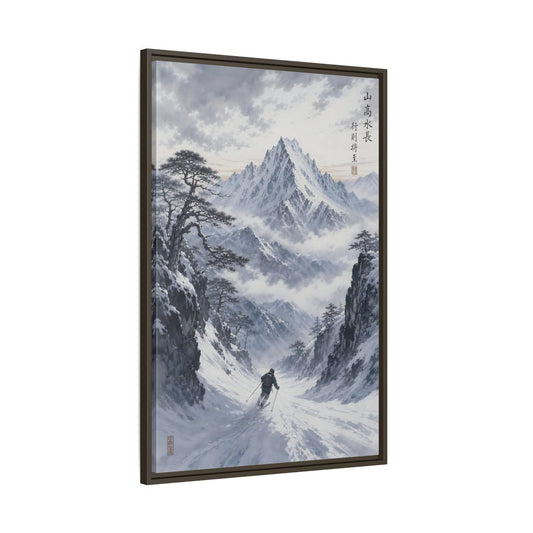 Main Mockup. Nature Mountain Skier Winter Mountain Skiing shown as stretched canvas wall art
