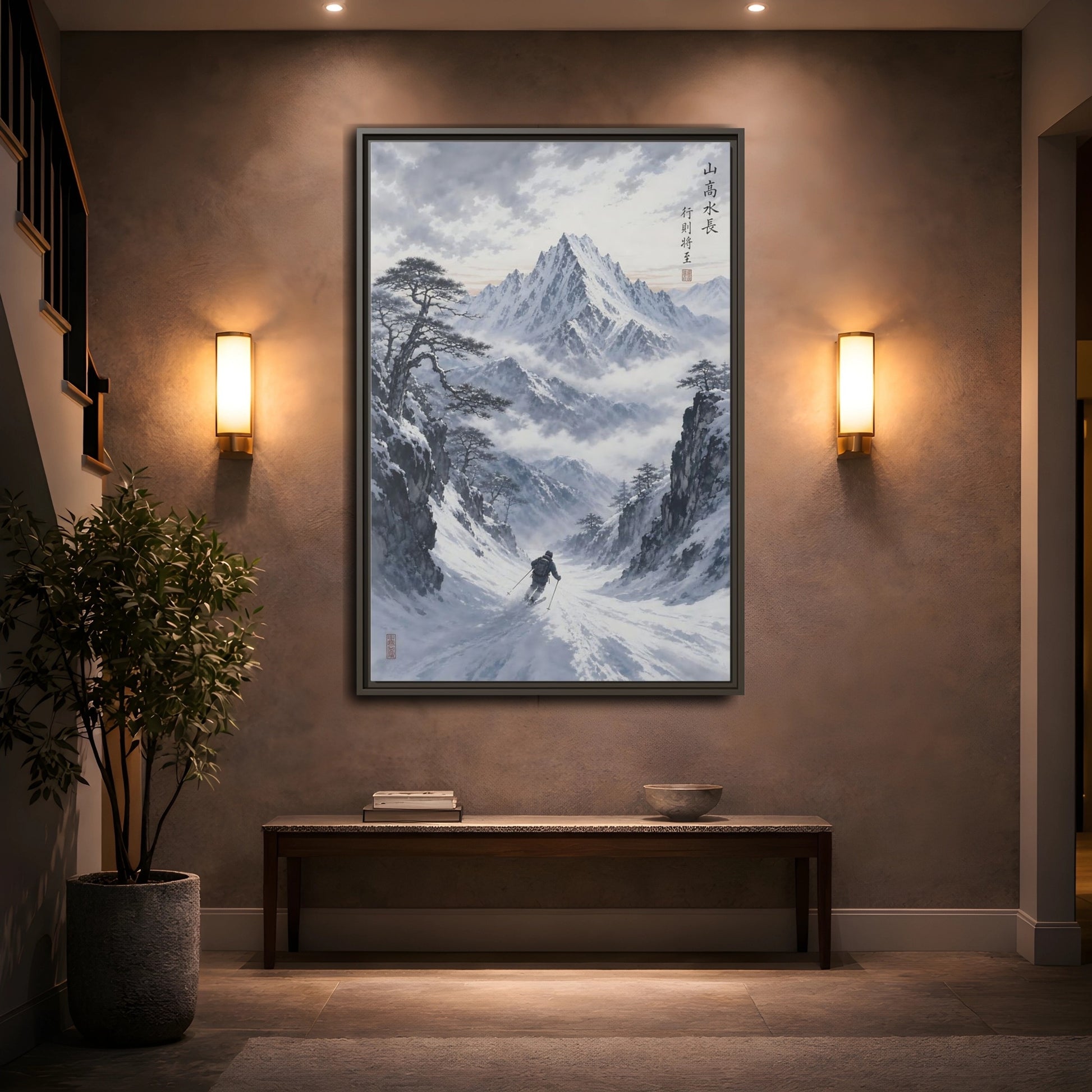 Mockup 2. Nature Mountain Skier Winter Mountain Skiing shown as stretched canvas wall art