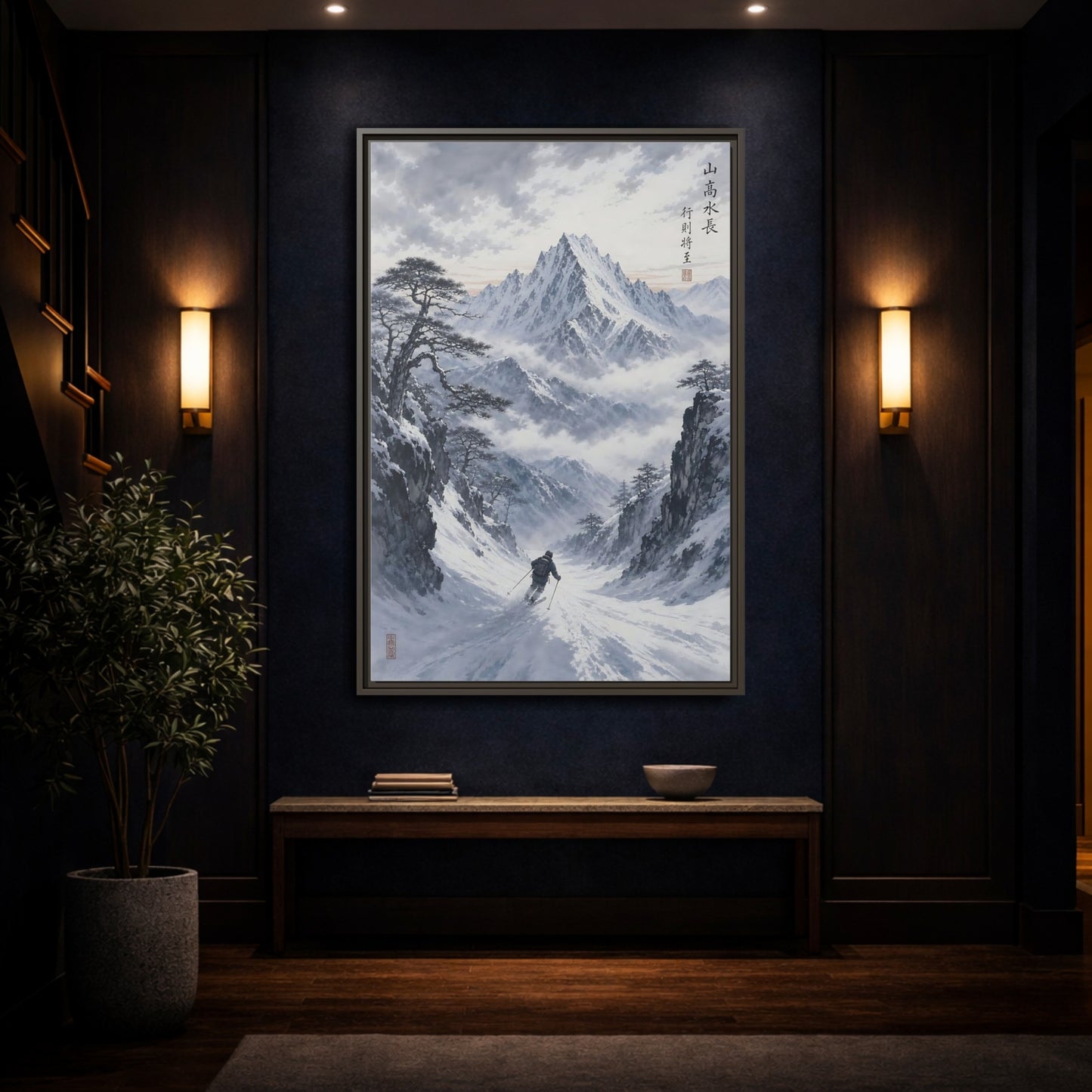 Mockup 4. Nature Mountain Skier Winter Mountain Skiing shown as stretched canvas wall art