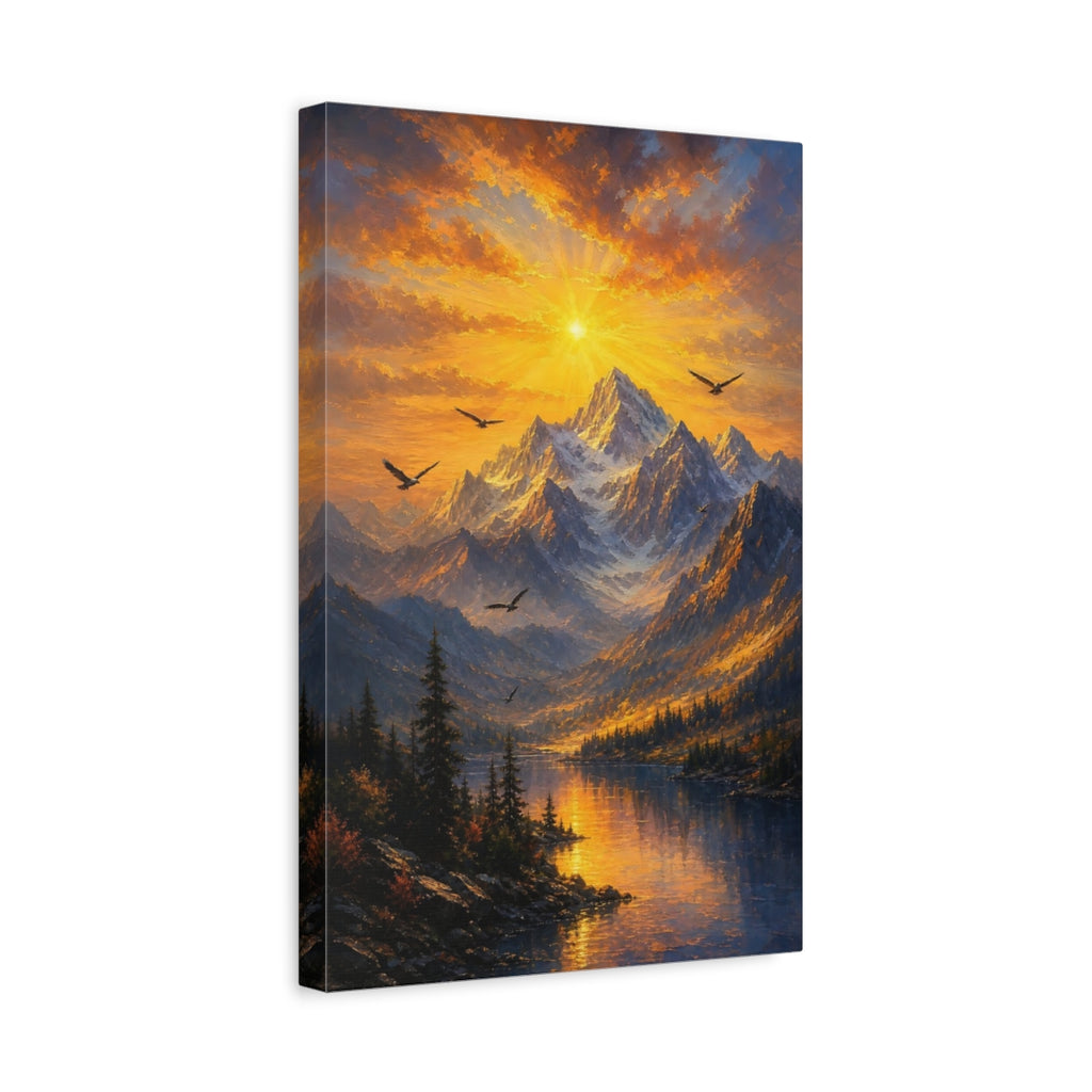 Side Mockup 4. Nature Mountain Sunset Golden Sunset Landscape shown as stretched canvas wall art