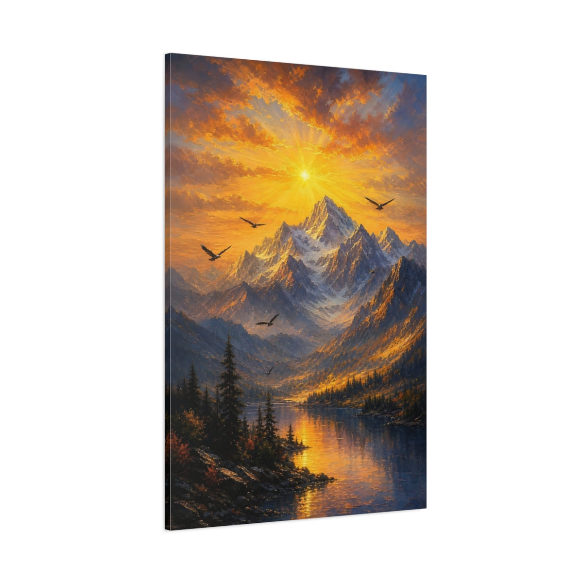 Side Mockup 1. Nature Mountain Sunset Golden Sunset Landscape shown as stretched canvas wall art