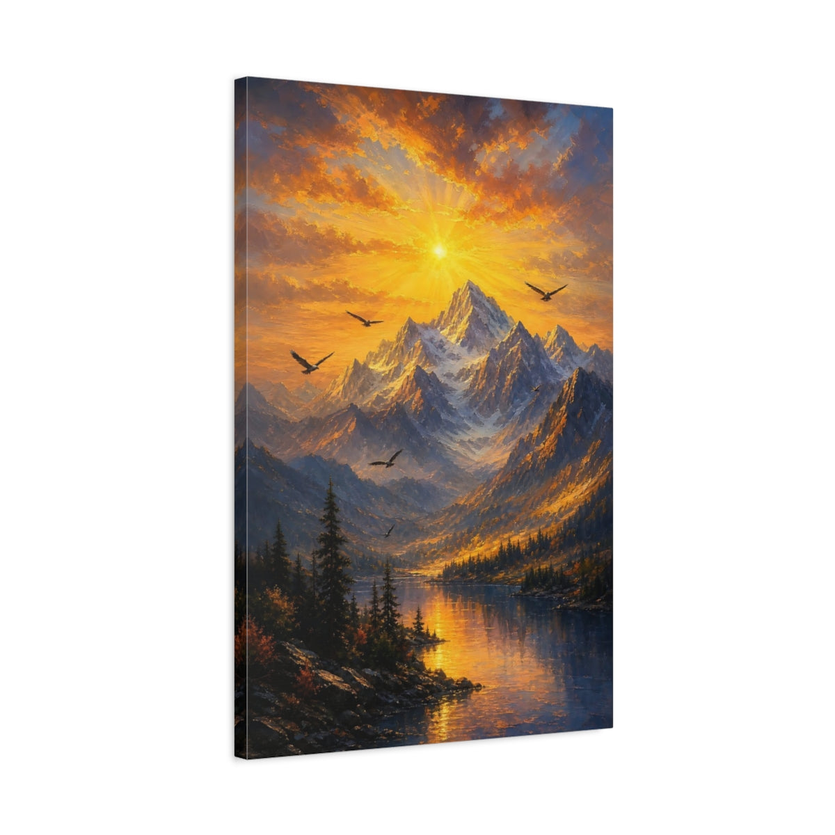 Side Mockup 2. Nature Mountain Sunset Golden Sunset Landscape shown as stretched canvas wall art