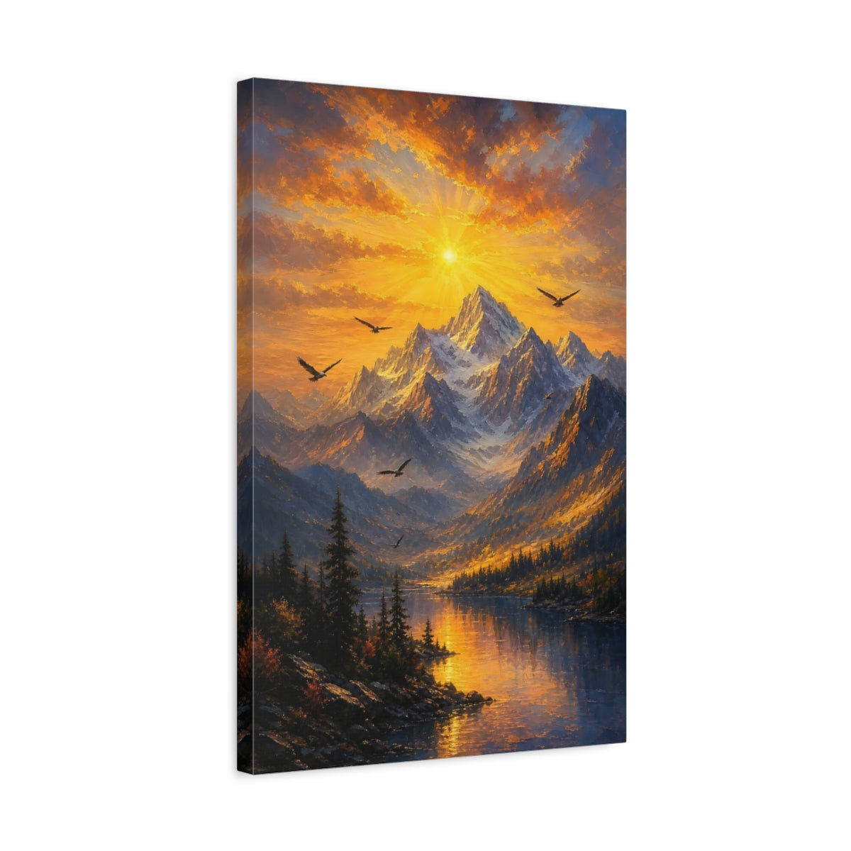 Side Mockup 3. Nature Mountain Sunset Golden Sunset Landscape shown as stretched canvas wall art