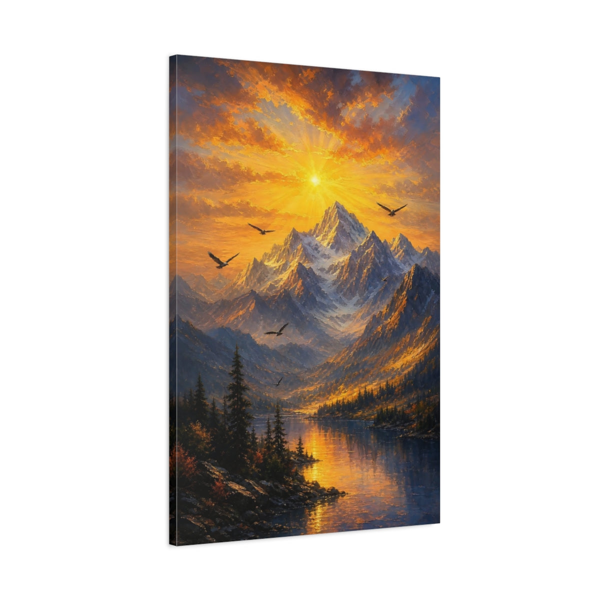 Main Mockup. Nature Mountain Sunset Golden Sunset Landscape shown as stretched canvas wall art