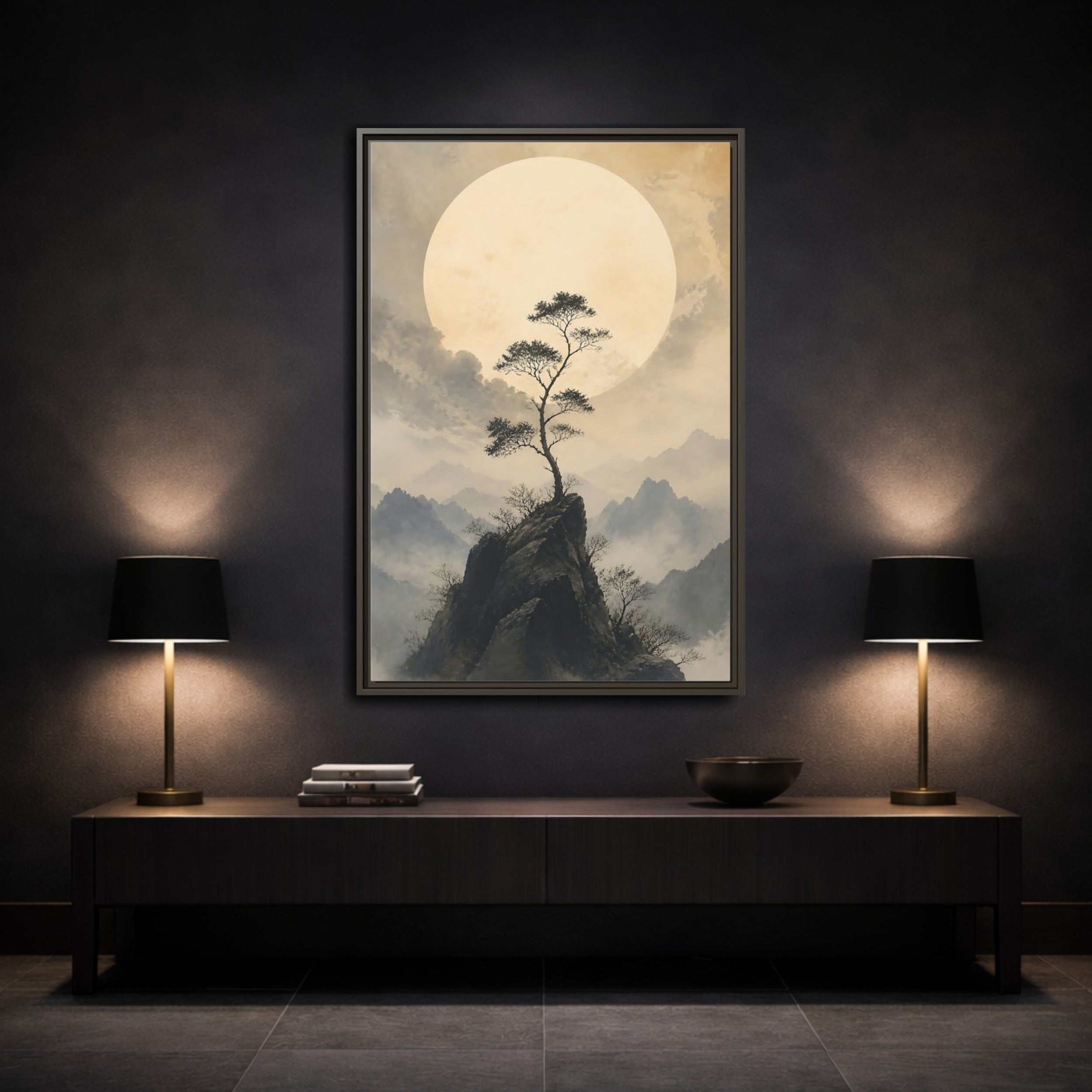Mockup 3. Nature Mountain Tree Zen Landscape shown as stretched canvas wall art