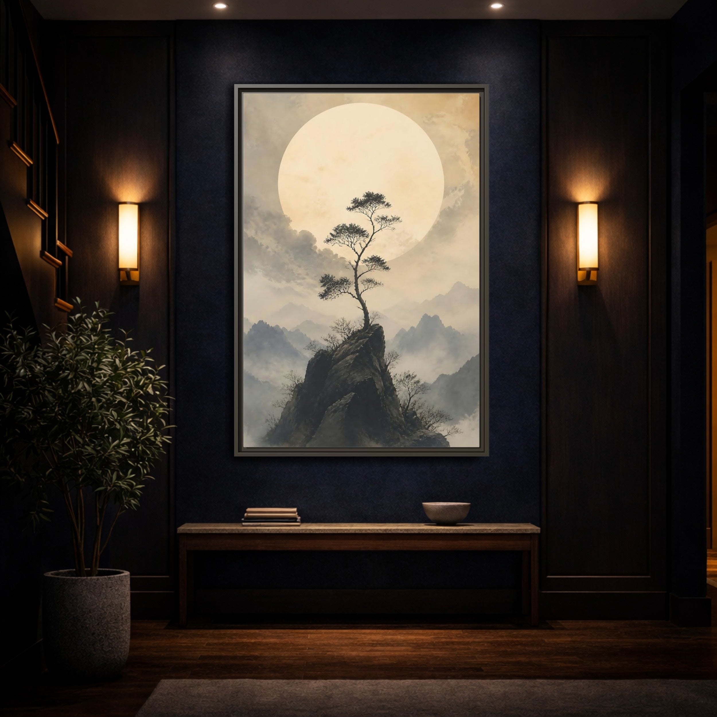 Mockup 4. Nature Mountain Tree Zen Landscape shown as stretched canvas wall art