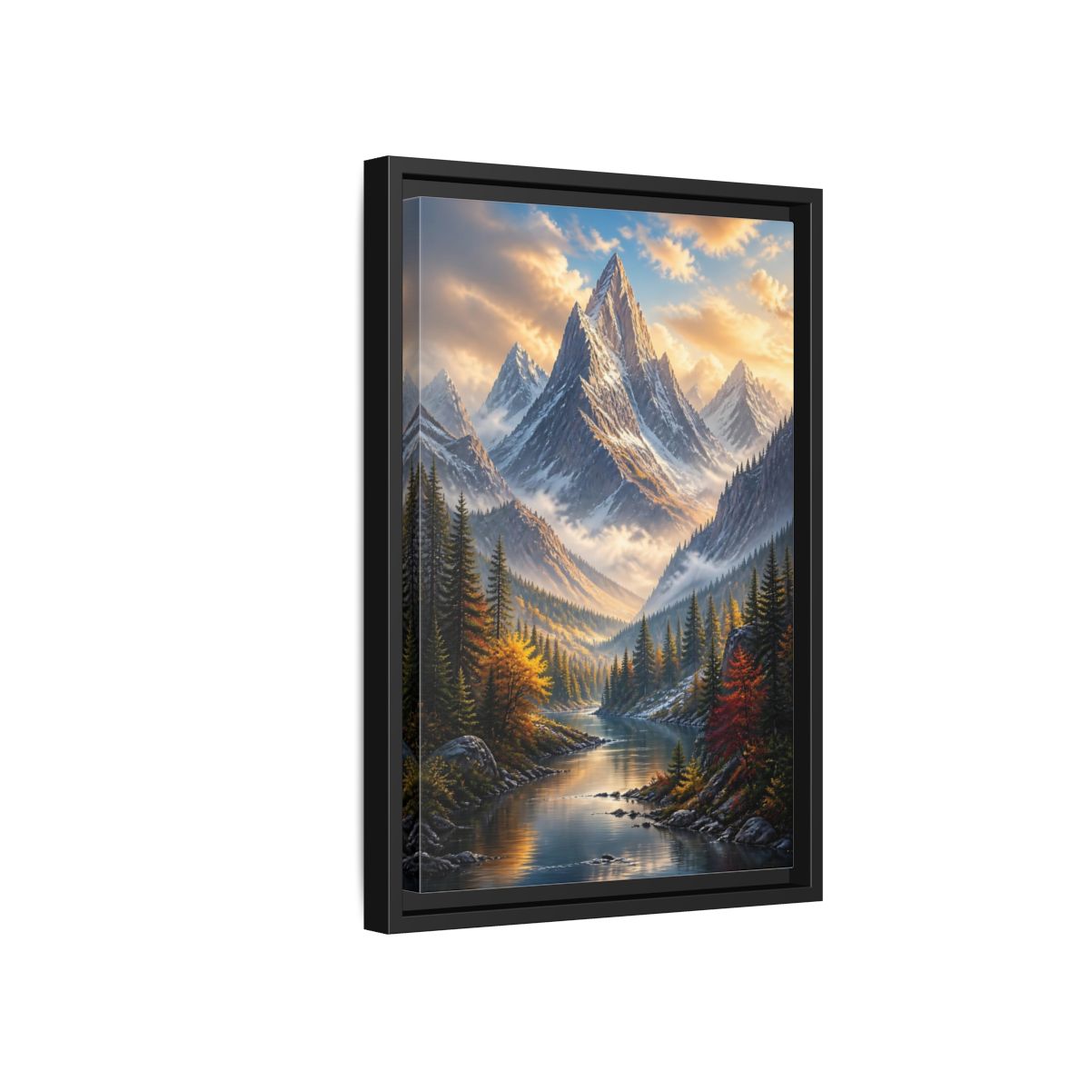 Side Mockup 6. Nature Mountain Valley Autumn Mountain River shown as stretched canvas wall art