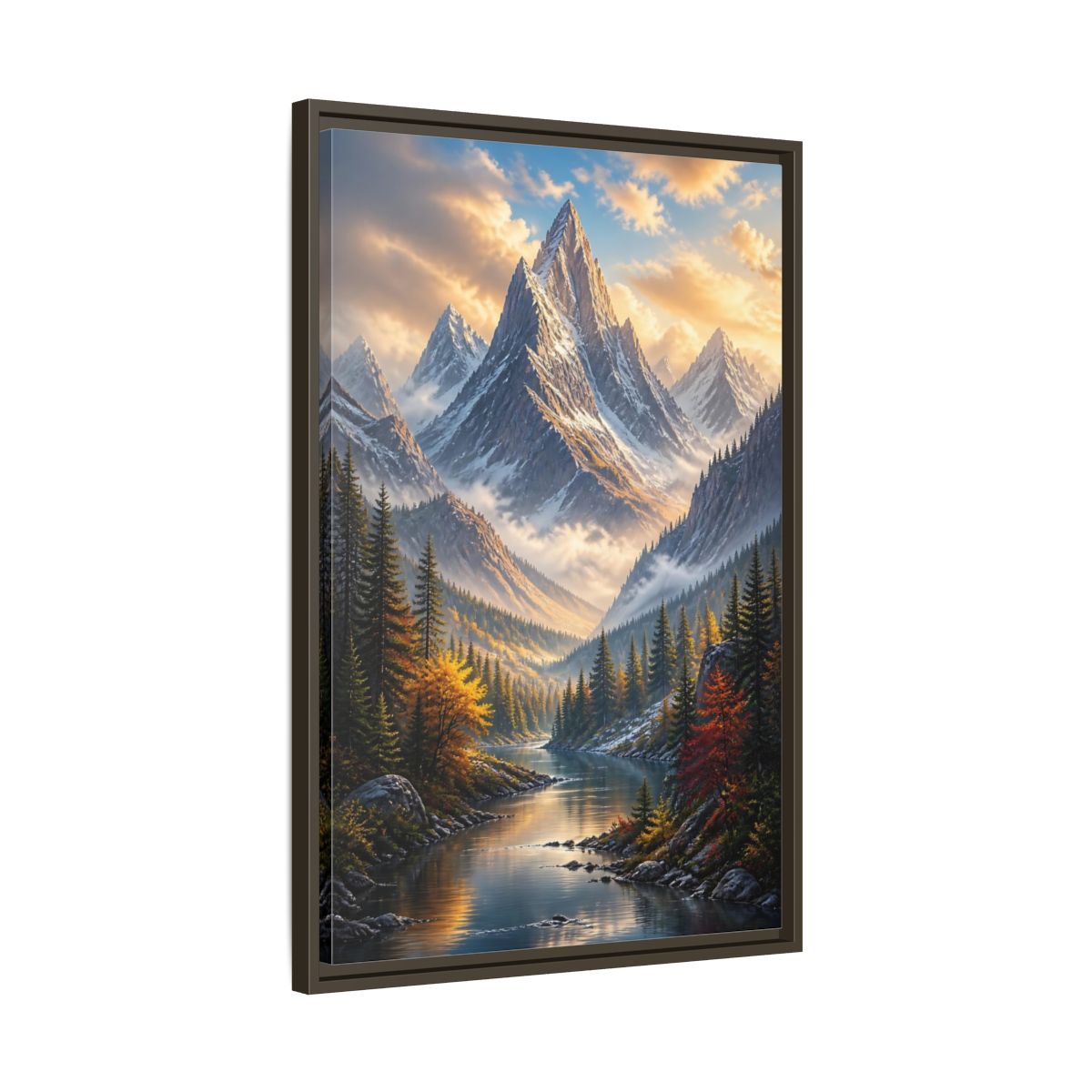 Side Mockup 11. Nature Mountain Valley Autumn Mountain River shown as stretched canvas wall art