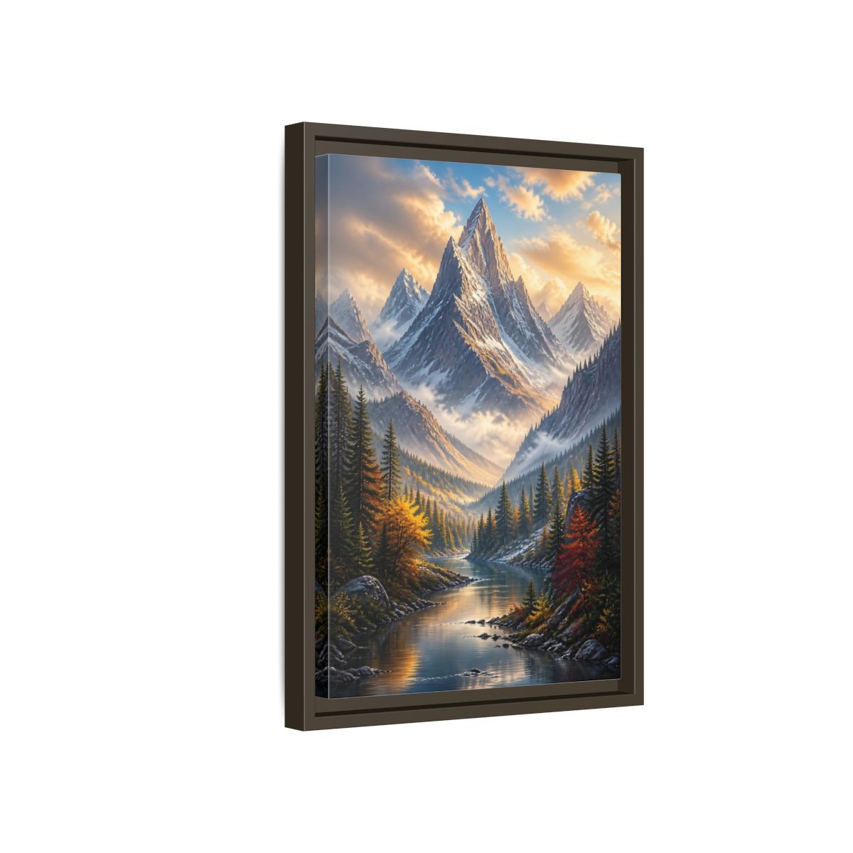 Side Mockup 5. Nature Mountain Valley Autumn Mountain River shown as stretched canvas wall art