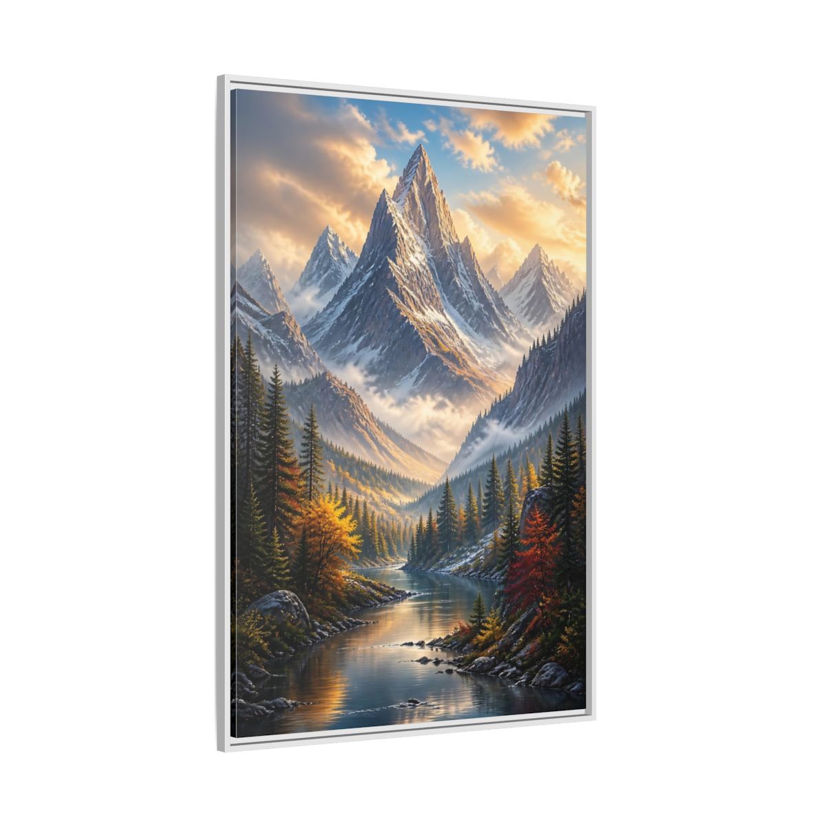 Side Mockup 7. Nature Mountain Valley Autumn Mountain River shown as stretched canvas wall art