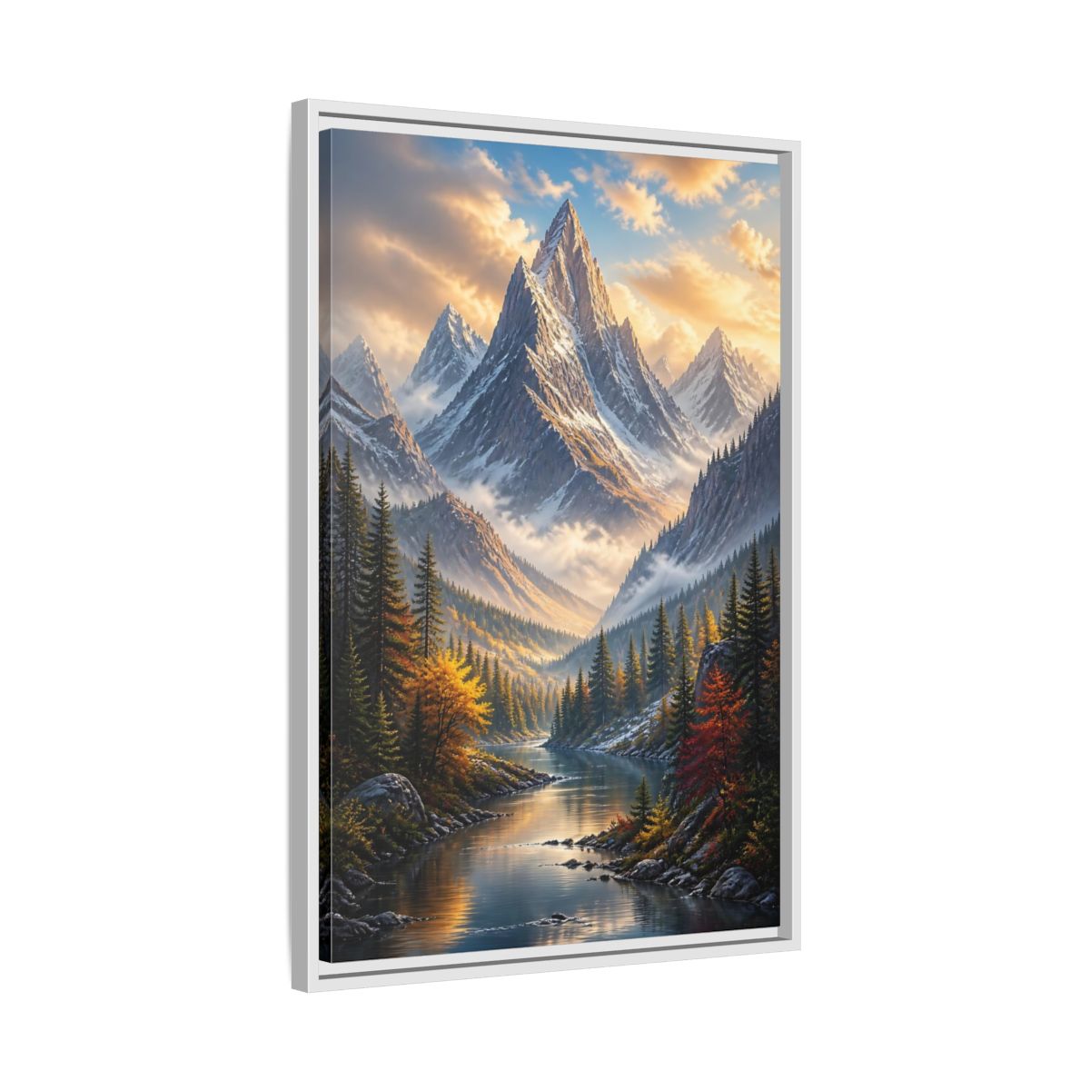 Side Mockup 10. Nature Mountain Valley Autumn Mountain River shown as stretched canvas wall art