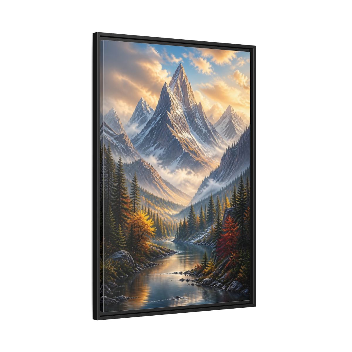 Side Mockup 13. Nature Mountain Valley Autumn Mountain River shown as stretched canvas wall art
