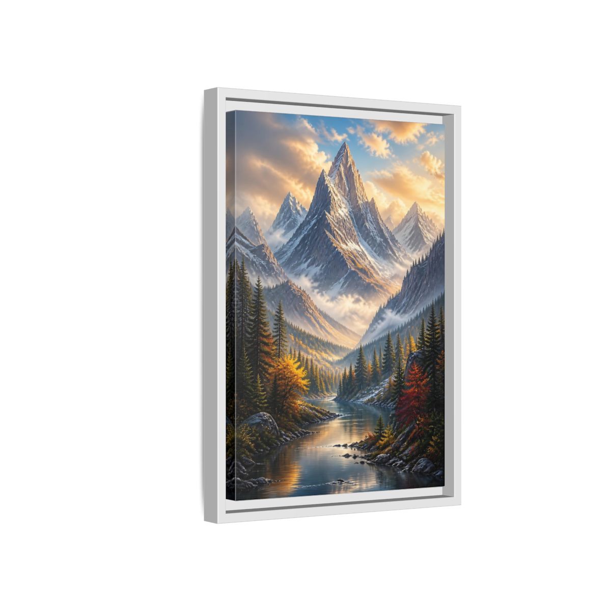 Side Mockup 4. Nature Mountain Valley Autumn Mountain River shown as stretched canvas wall art